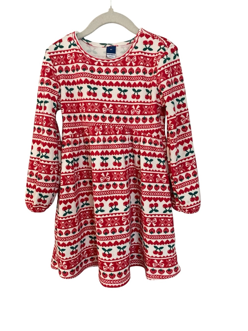 Old Navy Red & White Cherry and Strawberries Pattern Knit Dress